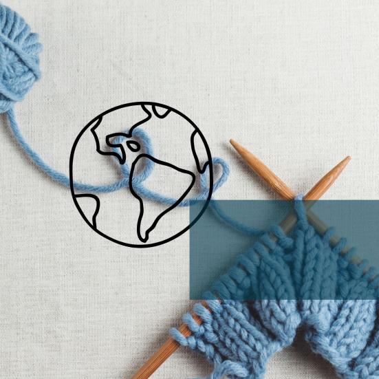 Strikketøj og grafik af jordklode