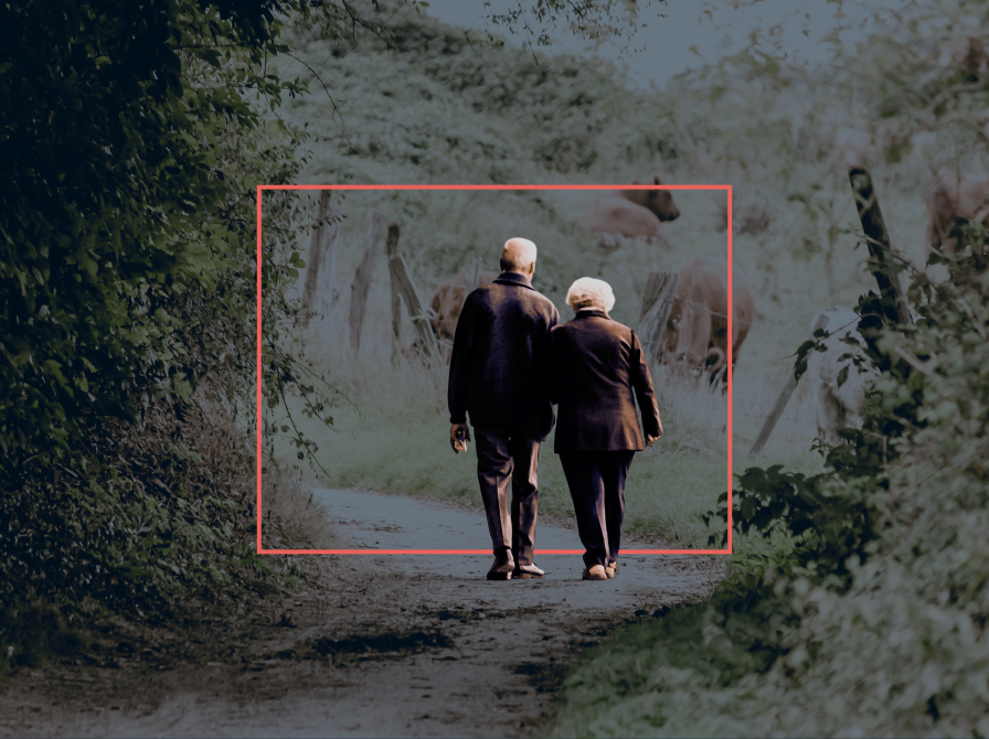 ældre ægtepar går sammen på lille sti